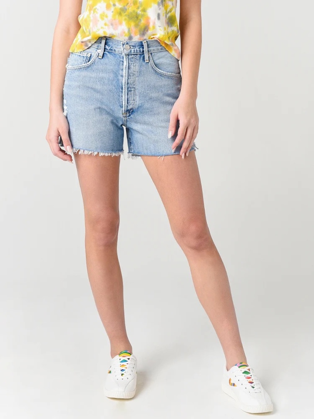 AGOLDE Dee Organic Cotton Denim Shorts Size 24 Distressed Cutoff EUC
